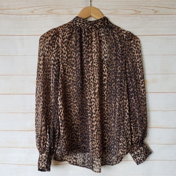H&M Animal Print High Neck Semi Sheer Long Sleeve Lightweight Blouse Top Size 6 - Picture 2 of 11